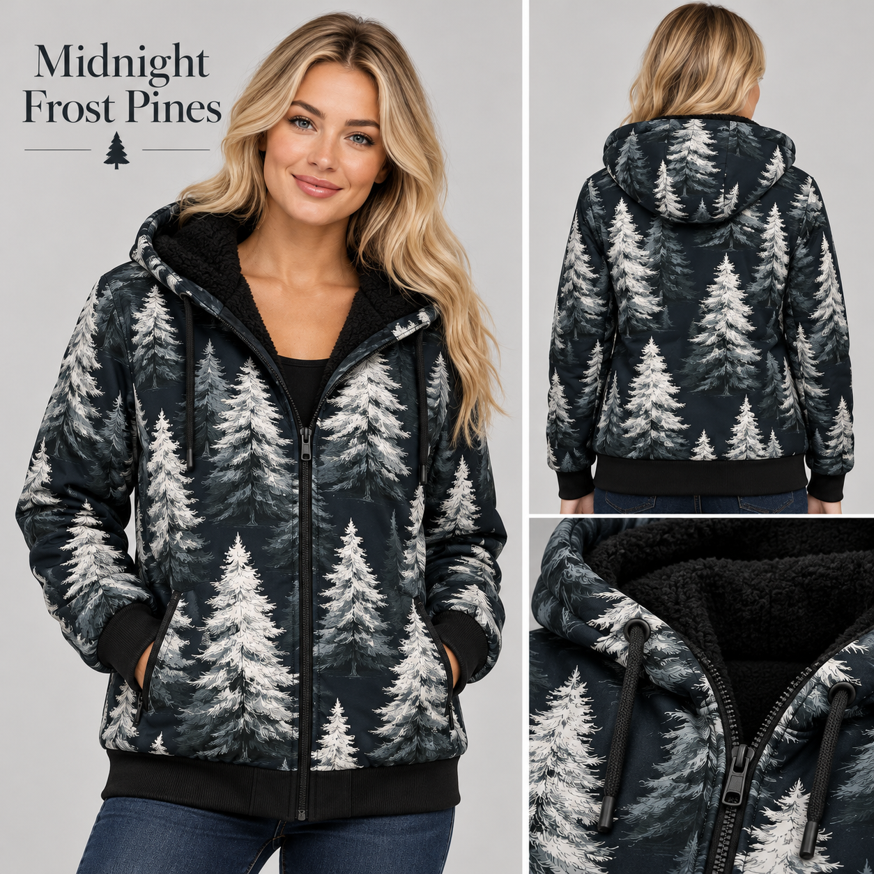 Midnight Frost Pines-FLEECE LINED HOODED JACKET-PREORDER CLOSING 11/9