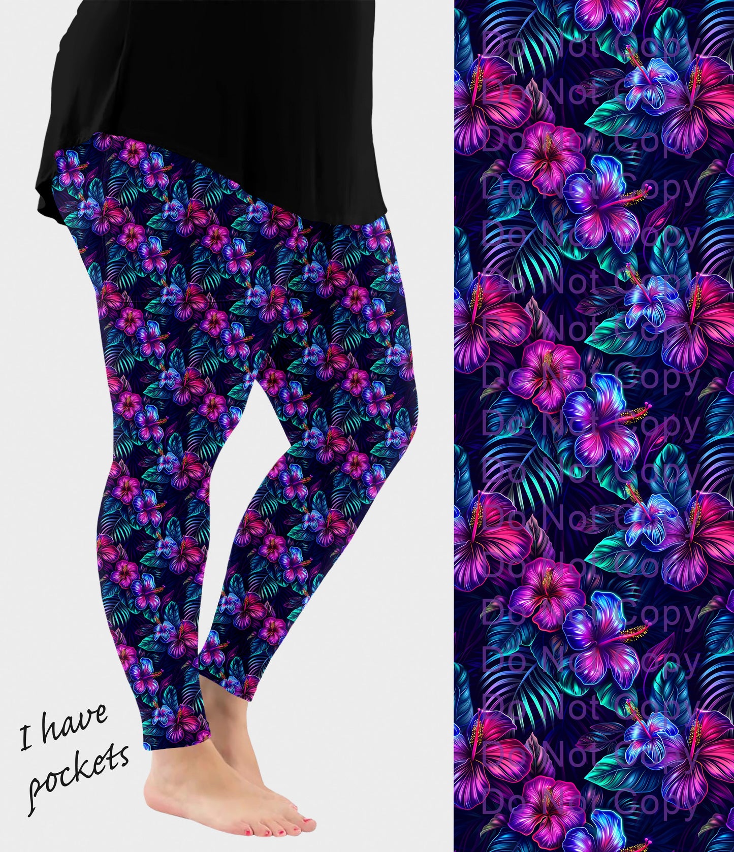 RTS - Midnight Hibiscus Leggings with Pockets