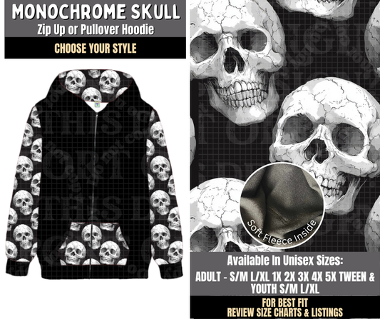 Preorder! Closes 8/3. ETA Nov. Monochrome Skull Zip-Up or Pullover Hoodie
