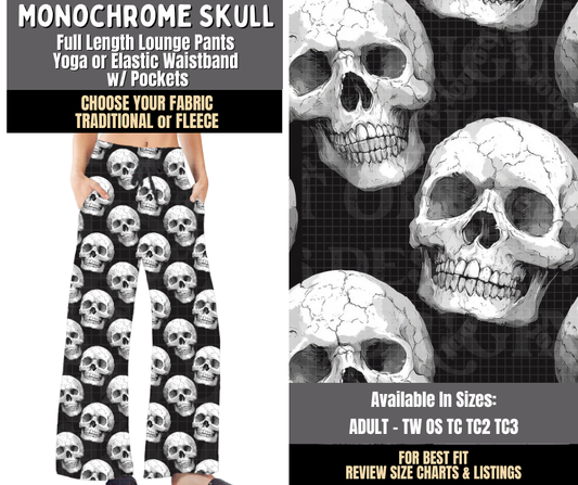 Preorder! Closes 8/3. ETA Nov. Monochrome Skull Lounge Pants Choose Fleece or Traditional