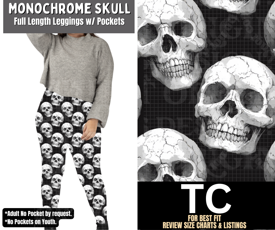 Monochrome Skull Full Length Leggings w/ Pockets