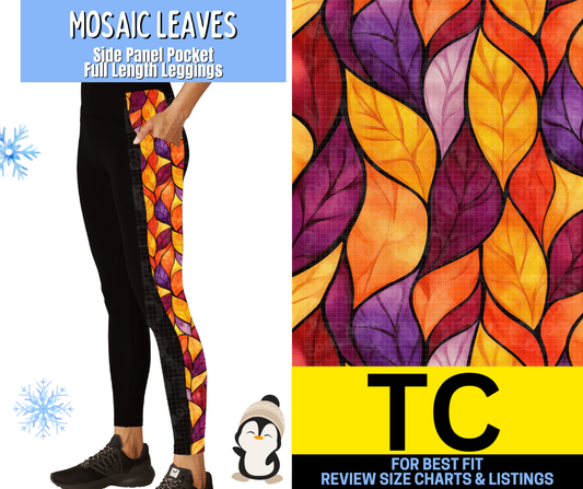 Mosaic Leaves Side Panel Pocket Full Length Leggings