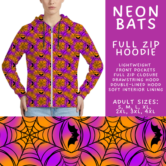 Batch #566 - Halloween 5 - Closes 8/7 - ETA early October - Neon Bats Full Zip Hoodie