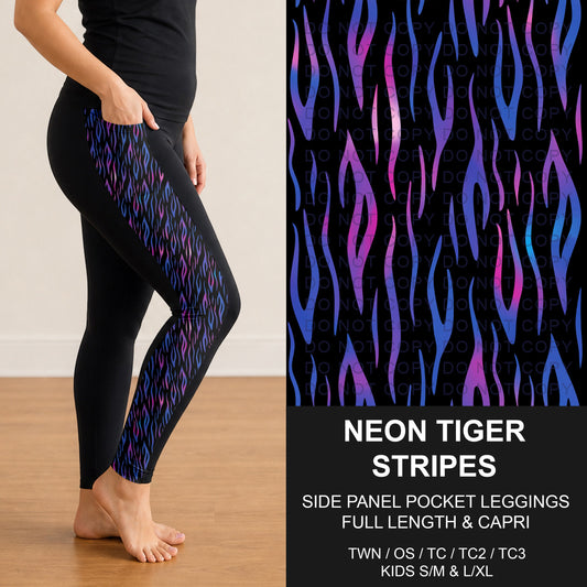 B300 - Preorder Neon Tiger Stripes Side Panel Pocket Leggings (Closes 7/15. ETA: mid Sept.)