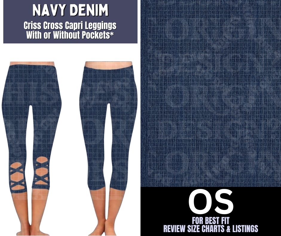 Navy Denim Criss Cross Capri w/ Pockets