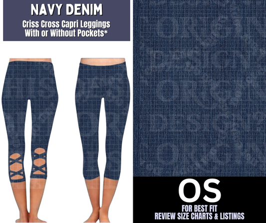 Navy Denim Criss Cross Capri w/ Pockets
