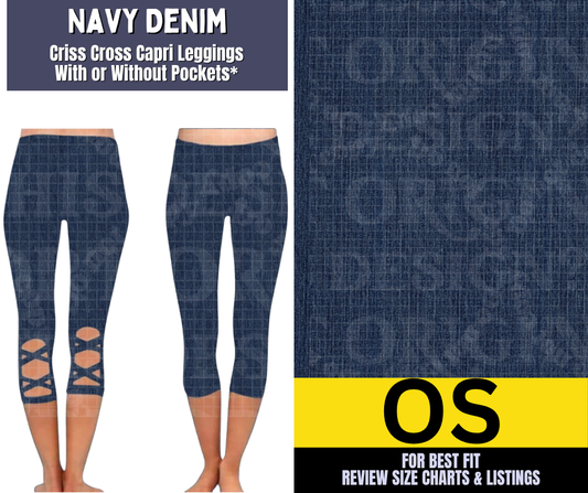 Navy Denim Criss Cross Capri w/ Pockets