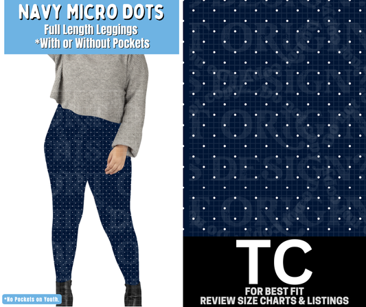 Navy Micro Dots Full Length Leggings w/ Pockets