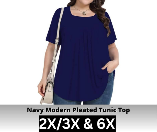 Navy Pleated Tunic Top