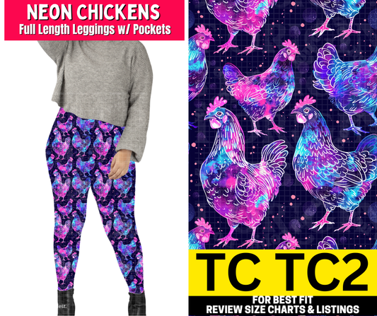 Neon Chickens Full Length Leggings w/ Pockets