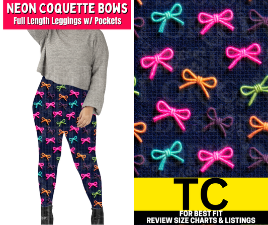 Neon Coquette Bows Full Length Leggings w/ Pockets