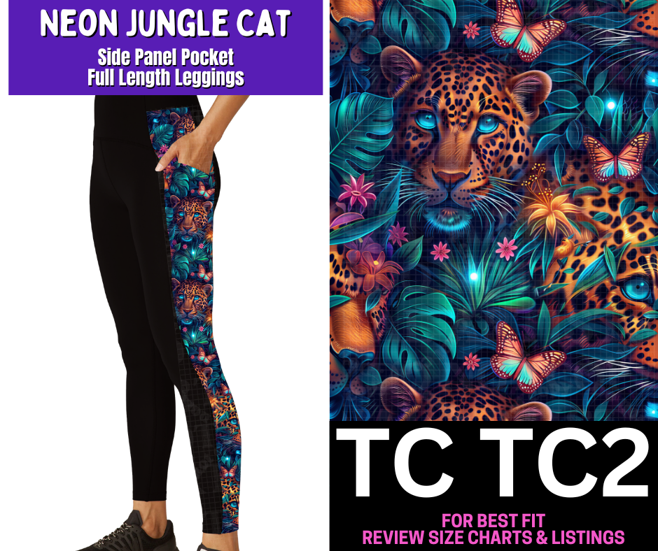 Neon Jungle Cat Side Panel Pocket Full Length Leggings