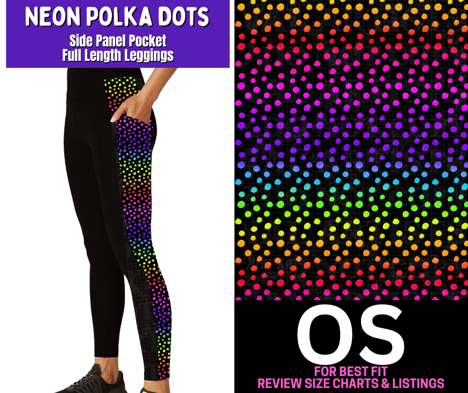 Neon Polka Dots Side Panel Pocket Full Length Leggings