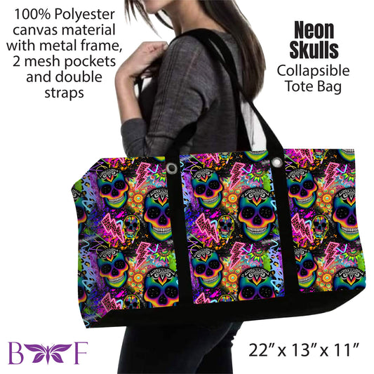 Neon Skulls large tote and 2 inside mesh pockets