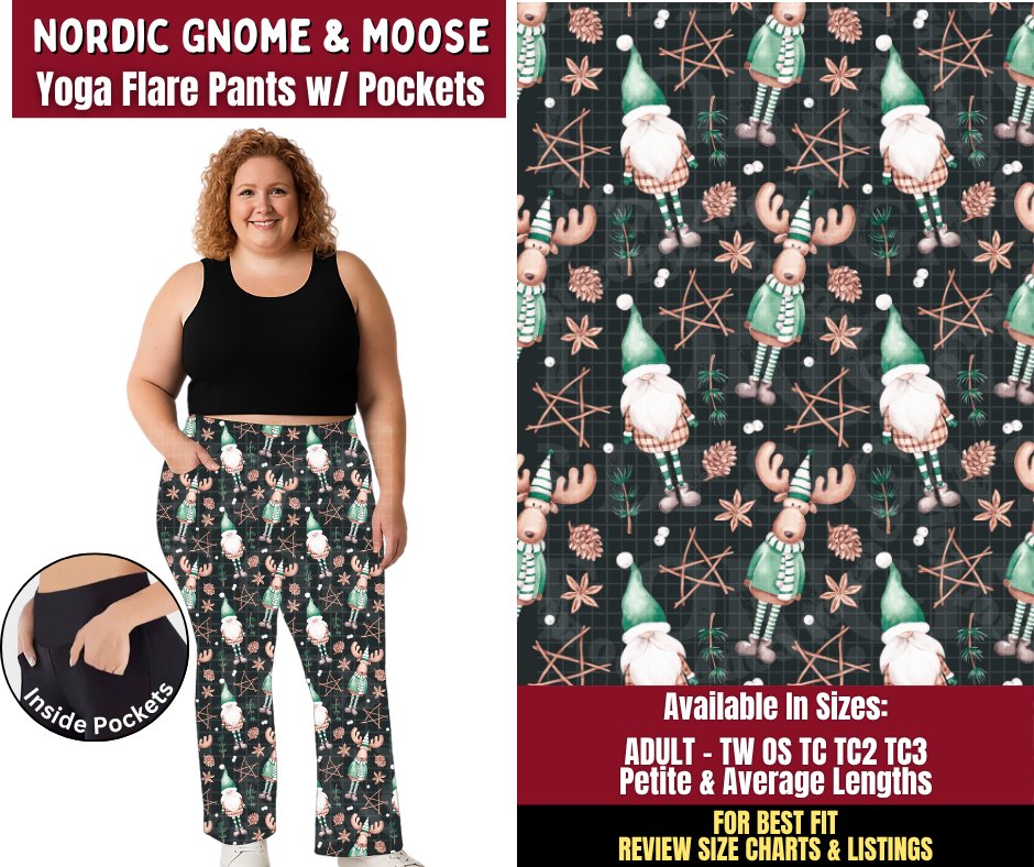 Preorder! Closes 8/24. ETA Nov. Nordic Gnomes & Moose Yoga Flare Pants