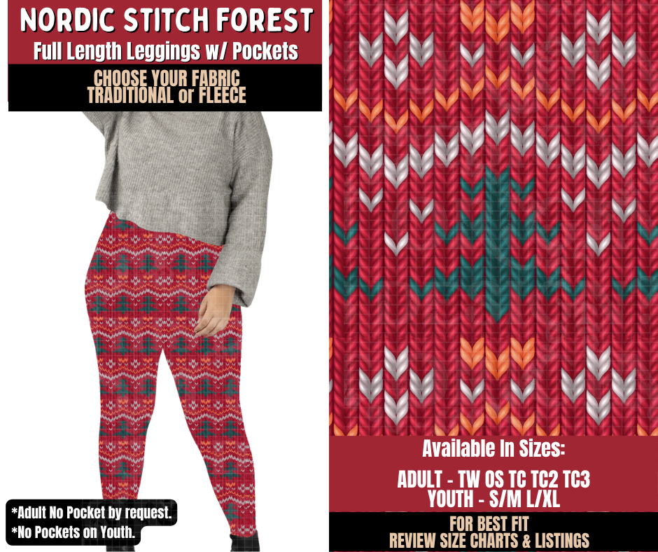 Preorder! Closes 9/7. ETA Dec. Nordic Stitch Forest Leggings Choose Fleece or Traditional