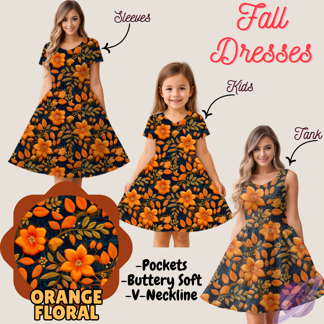 ORANGE FLORAL- FALL DRESS PREORDER- CLOSING 9/12