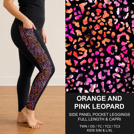 B300 - Preorder Orange and Pink Leopard Side Panel Pocket Leggings (Closes 7/15. ETA: mid Sept.)