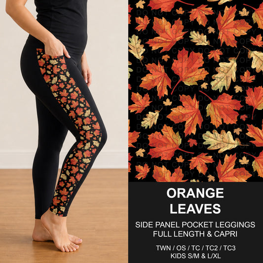 B305 - Preorder Orange Leaves Side Panel Pocket Leggings (Closes 8/02. ETA: early Oct.)