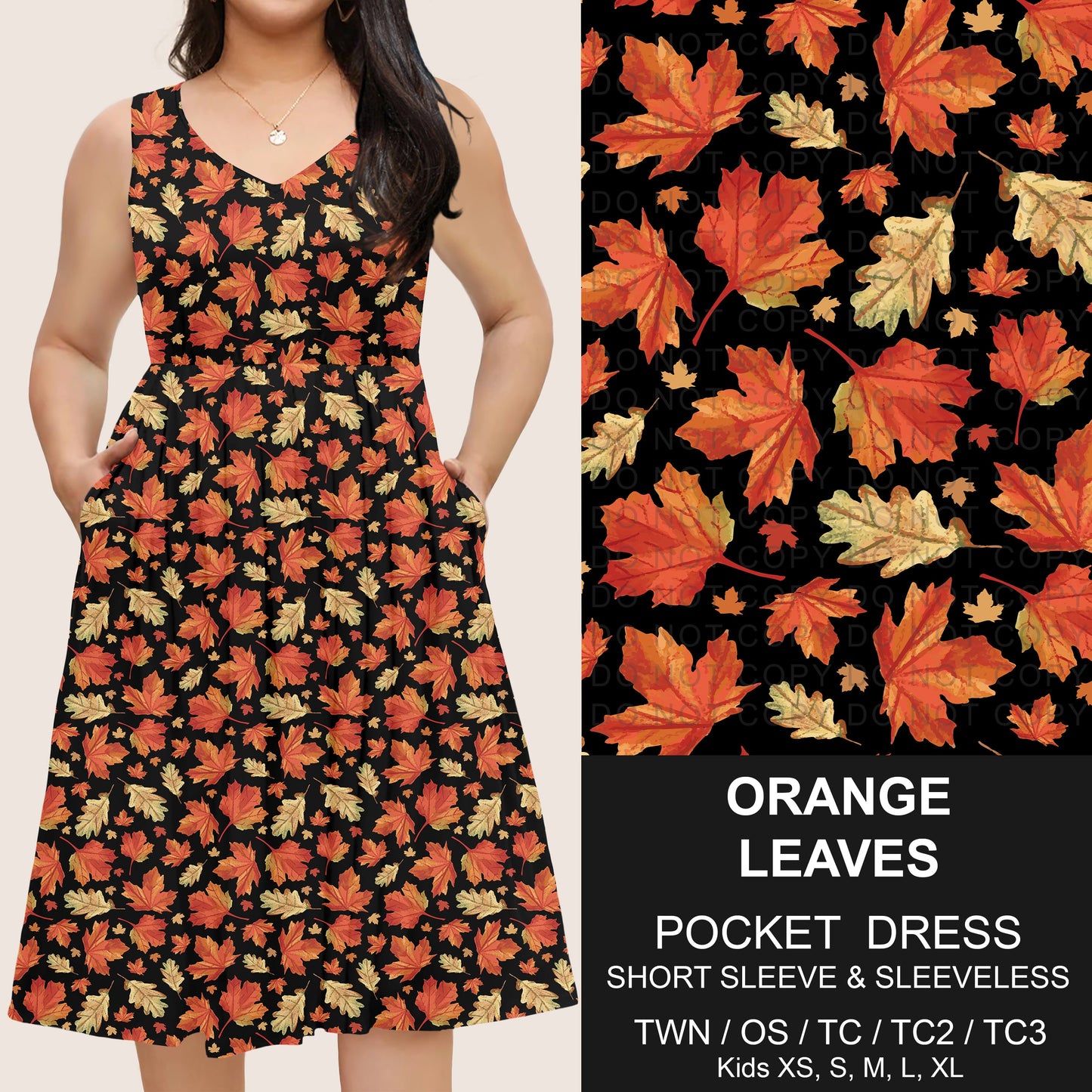 B302 - Preorder Orange Leaves Pocket Dress (Closes 7/24. ETA: early Oct)