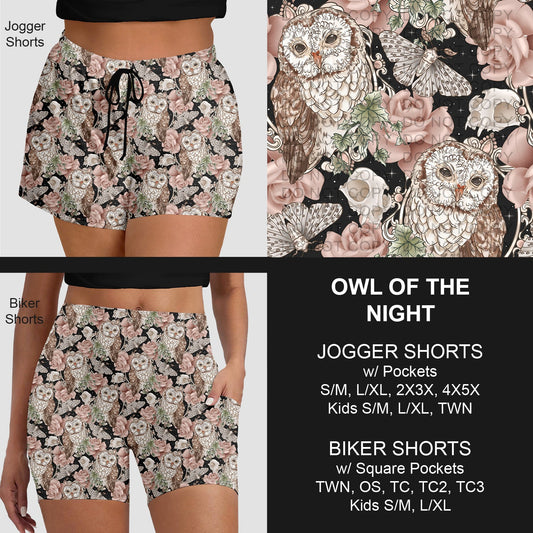 B281 - Preorder Owl of the Night Jogger/Biker Shorts (Closes 3/25. ETA: early June)