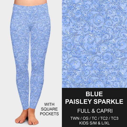 B207 - Preorder Blue Paisley Sparkle Leggings w/ Pockets (Closes 1/21. ETA: late April)