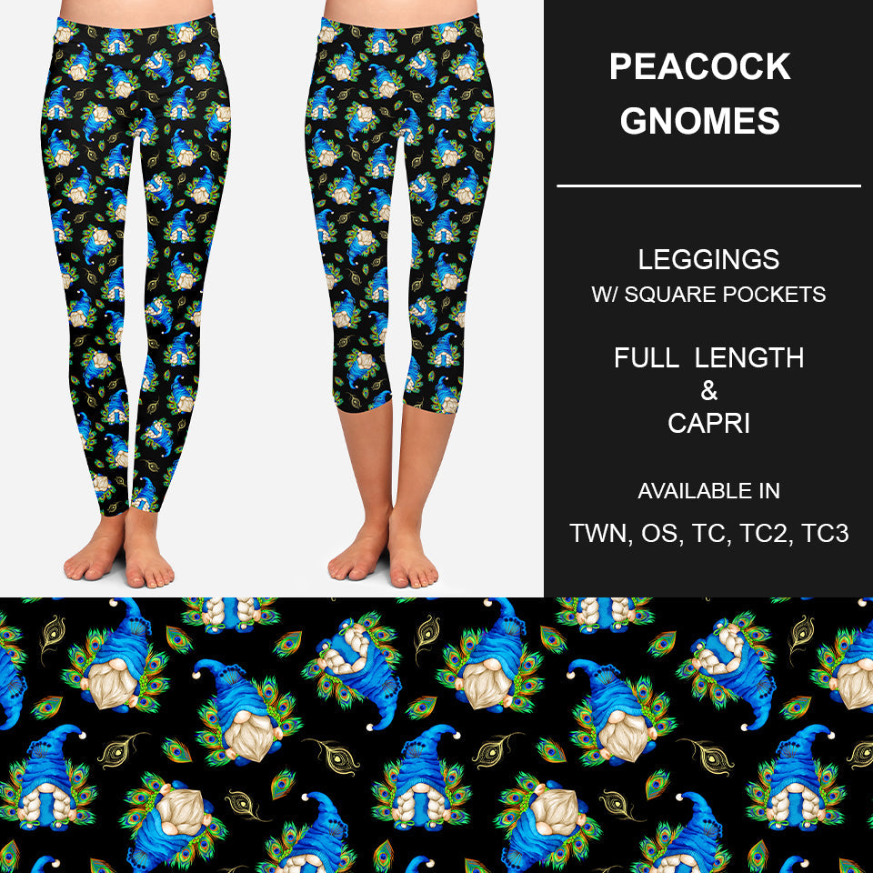 RTS - Peacock Gnomes Leggings w/ Pockets