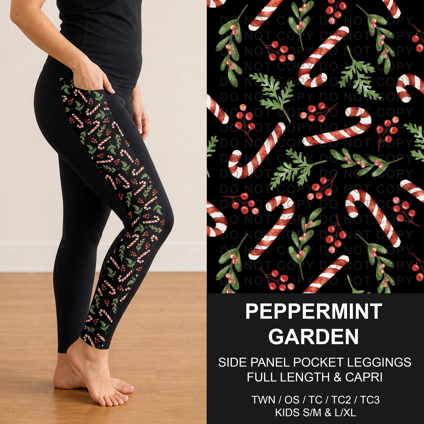 B303 - Preorder Peppermint Garden Side Panel Pocket Leggings (Closes 7/26. ETA: early Oct.)
