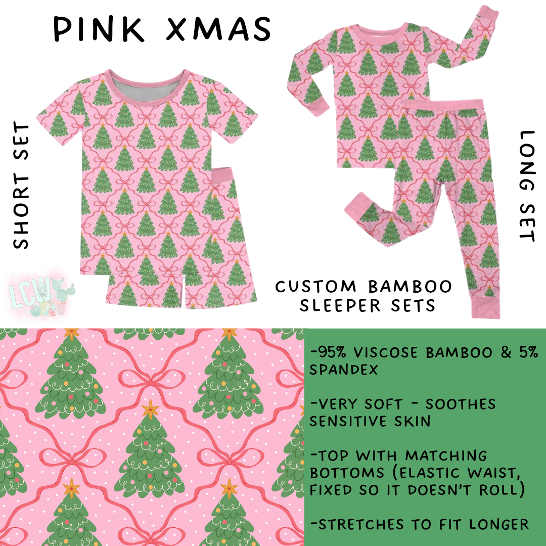 Batch #593 - Little Dreamers Christmas 3 - Closes 10/2 - ETA late Nov - Pink Xmas Bamboo Short and Long Sleeper Set