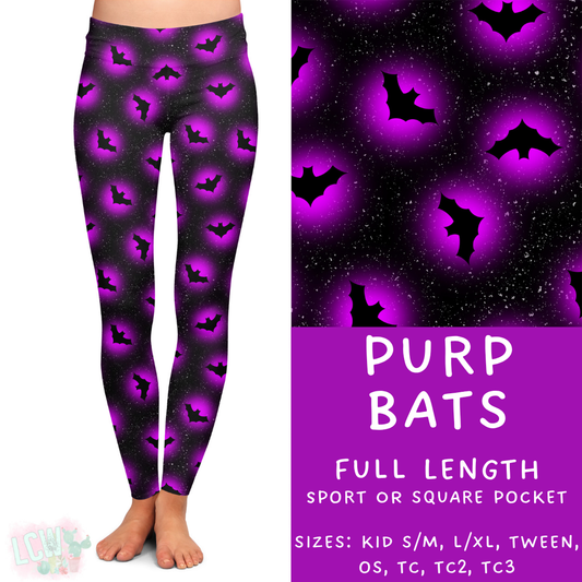 Ready To Ship - Purp Bats Full Length Leggings - Sport Pocket TC