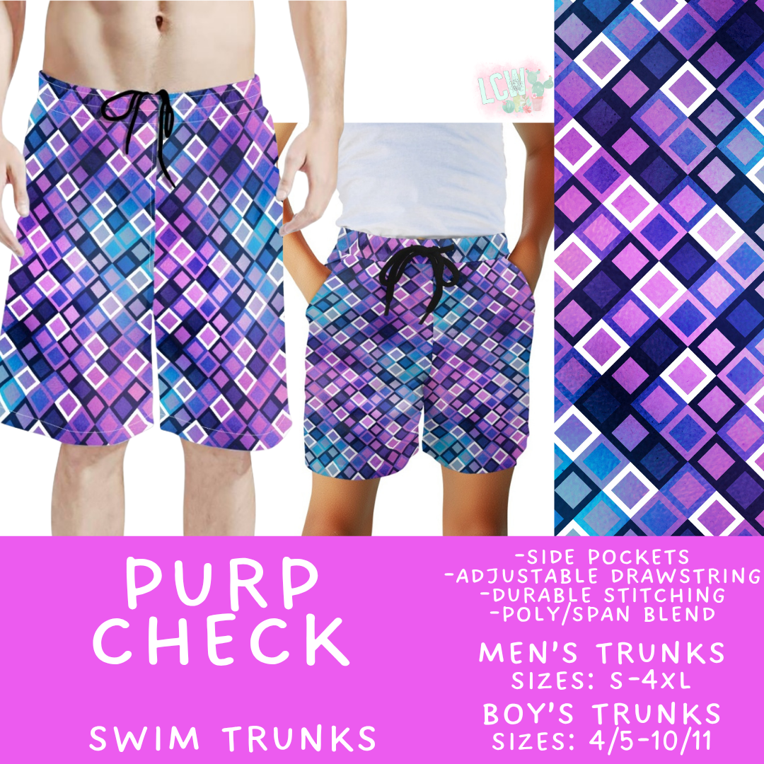 Batch #543 - Pool Party 2 - Closes 6/15 - ETA early/mid August - Purp Check Boys' & Men's Swim Trunks