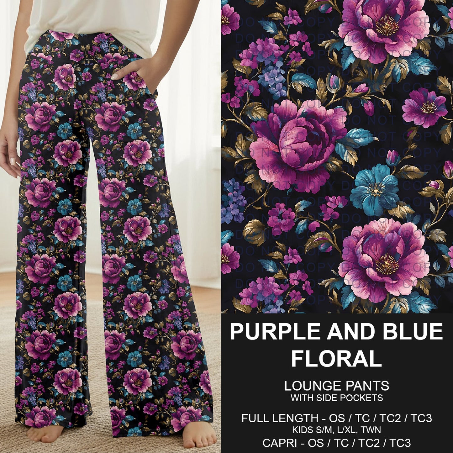 B314 - Preorder Purple and Blue Floral Lounge Pants (Closes 9/27. ETA: late Nov.)