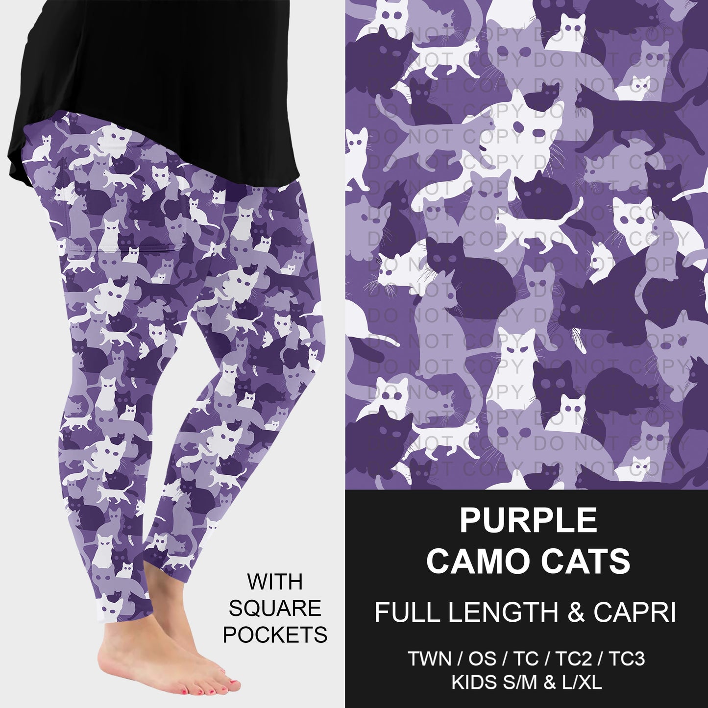 B310 - Preorder Purple Camo Cats Leggings w/ Pockets (Closes 8/30. ETA: late Oct.)