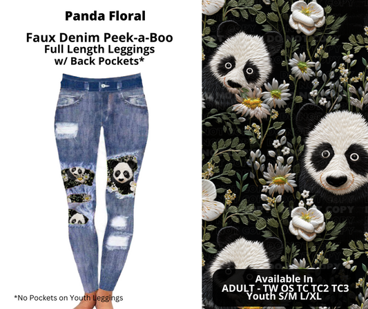 Panda Floral Faux Denim Full Length Peekaboo Leggings