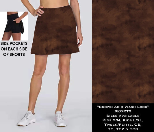 Brown Acid Wash Look Skort w/Pockets