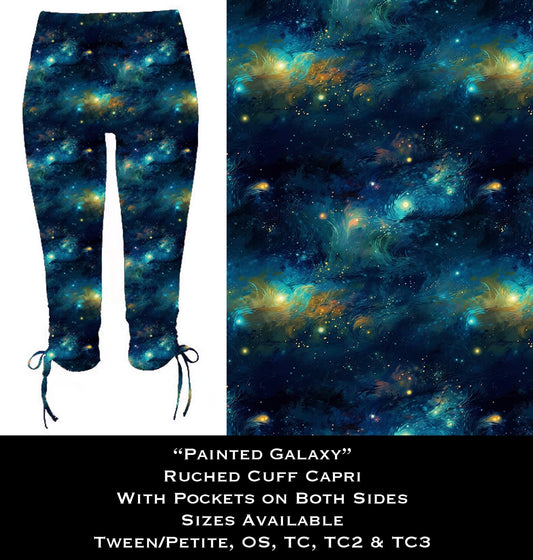 Painted Galaxy Ruched Cuff Capris with Side Pockets -