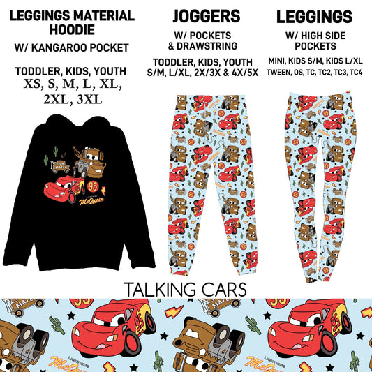 302BT - Talking Cars Leggings Material Hoodie/Leggings/Full Joggers - Preorder Due 10/25 ETA: Late Dec