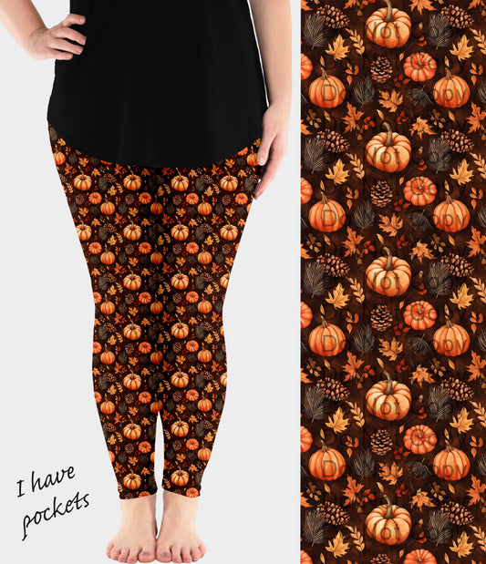 RTS - Pinecone Pumpkins Leggings w/ Pockets