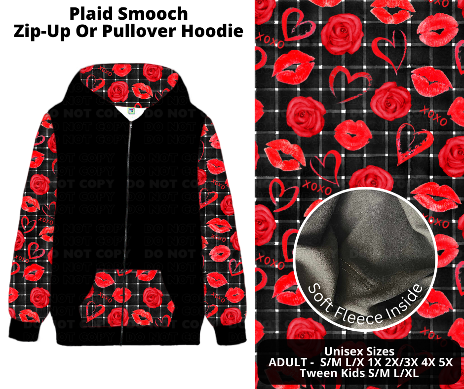 Preorder! Closes 11/28. ETA Feb. Plaid Smooch Zip-Up or Pullover Hoodie