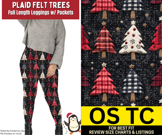 Plaid Felt Trees Full Length Leggings w/ Pockets