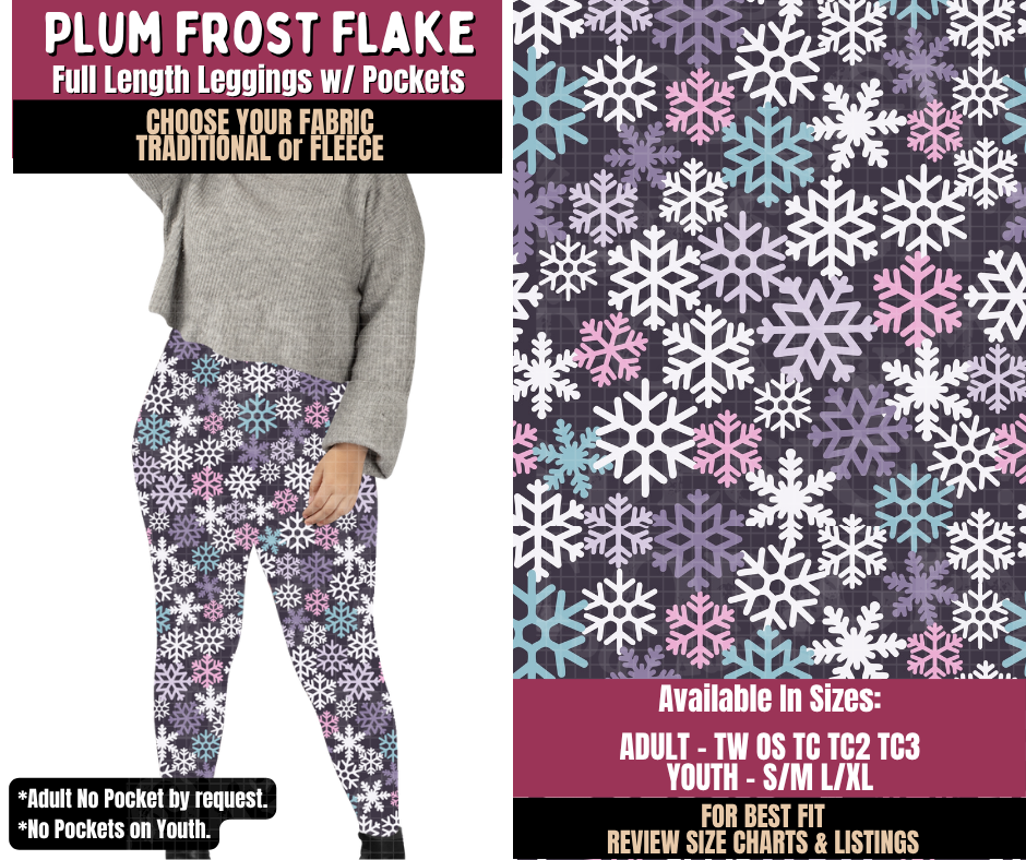 Preorder! Closes 8/27. ETA Nov. Plum Frost Flakes Leggings Choose Fleece or Traditional