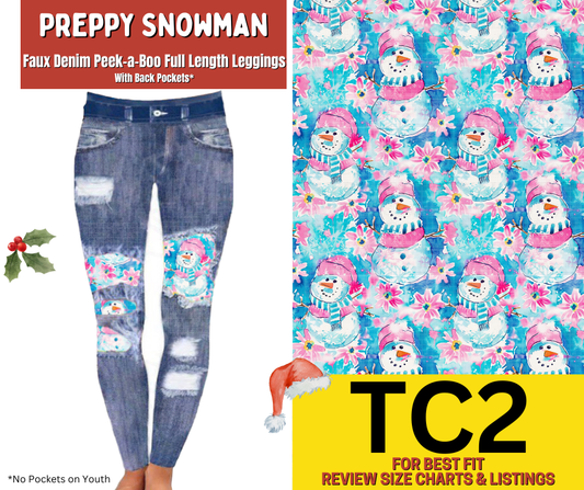 Preppy Snowman Faux Denim Full Length Peekaboo Leggings