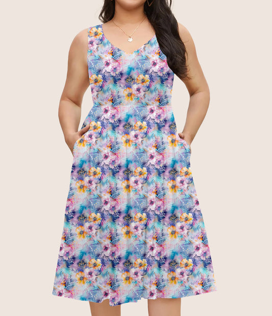 RTS - Pretty Watercolor Floral Pocket Dress
