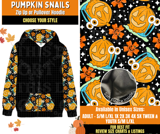 Preorder! Closes 7/16. ETA Oct. Pumpkin Snails Zip-Up or Pullover Hoodie