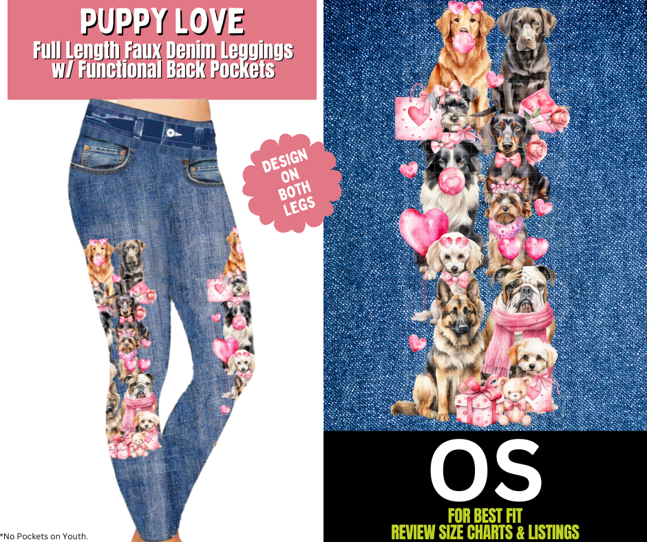 Puppy Love Full Length Faux Denim w/ Side Leg Designs