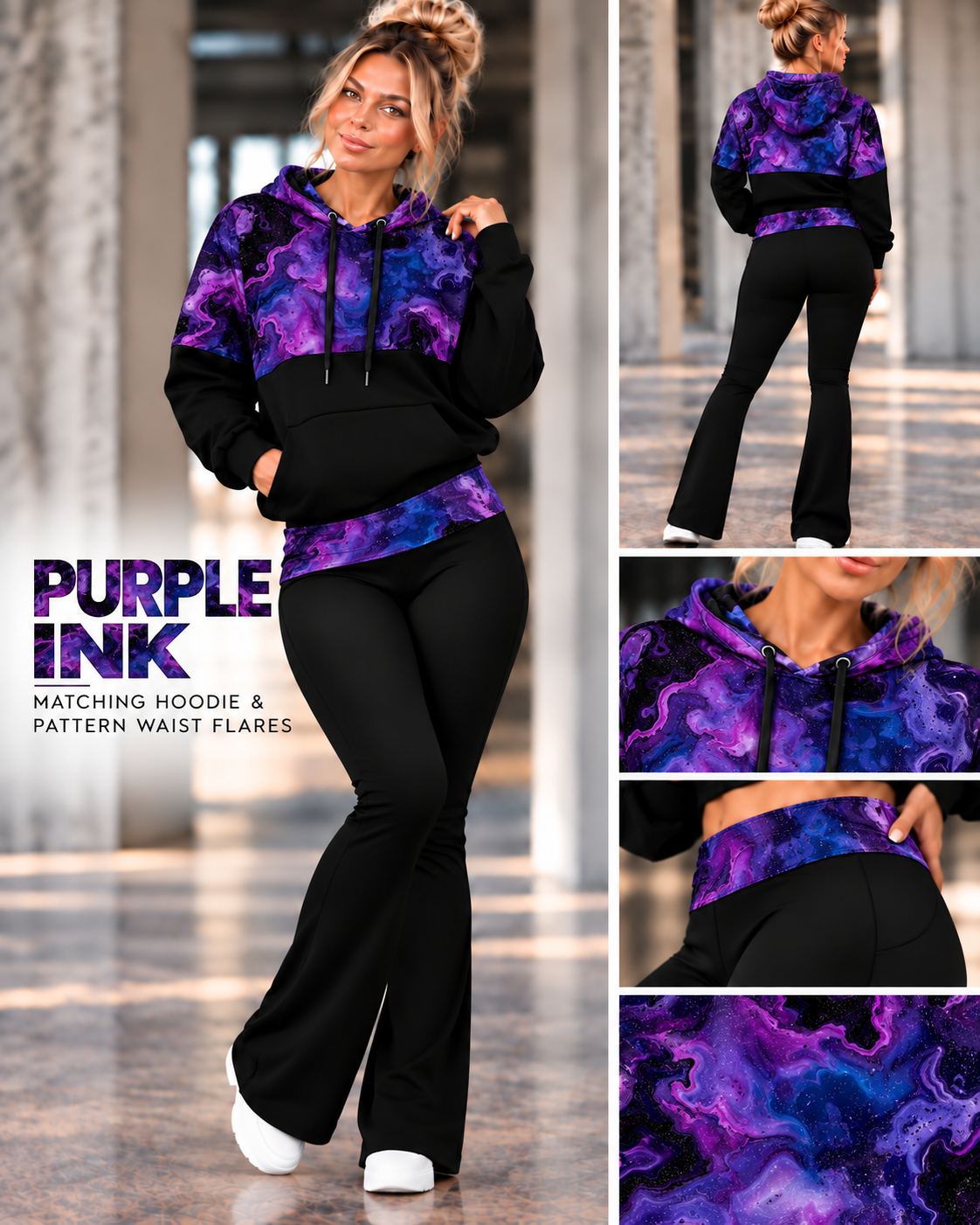 PURPLE INK FLARE-PATTERN BLOCK HOODIE-PREORDER CLOSING 10/9