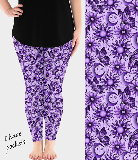 RTS - Purple Celestial Butterfly Leggings w/ Pockets