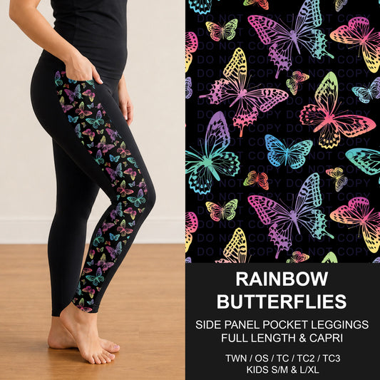 B300 - Preorder Rainbow Butterflies Side Panel Pocket Leggings (Closes 7/15. ETA: mid Sept.)