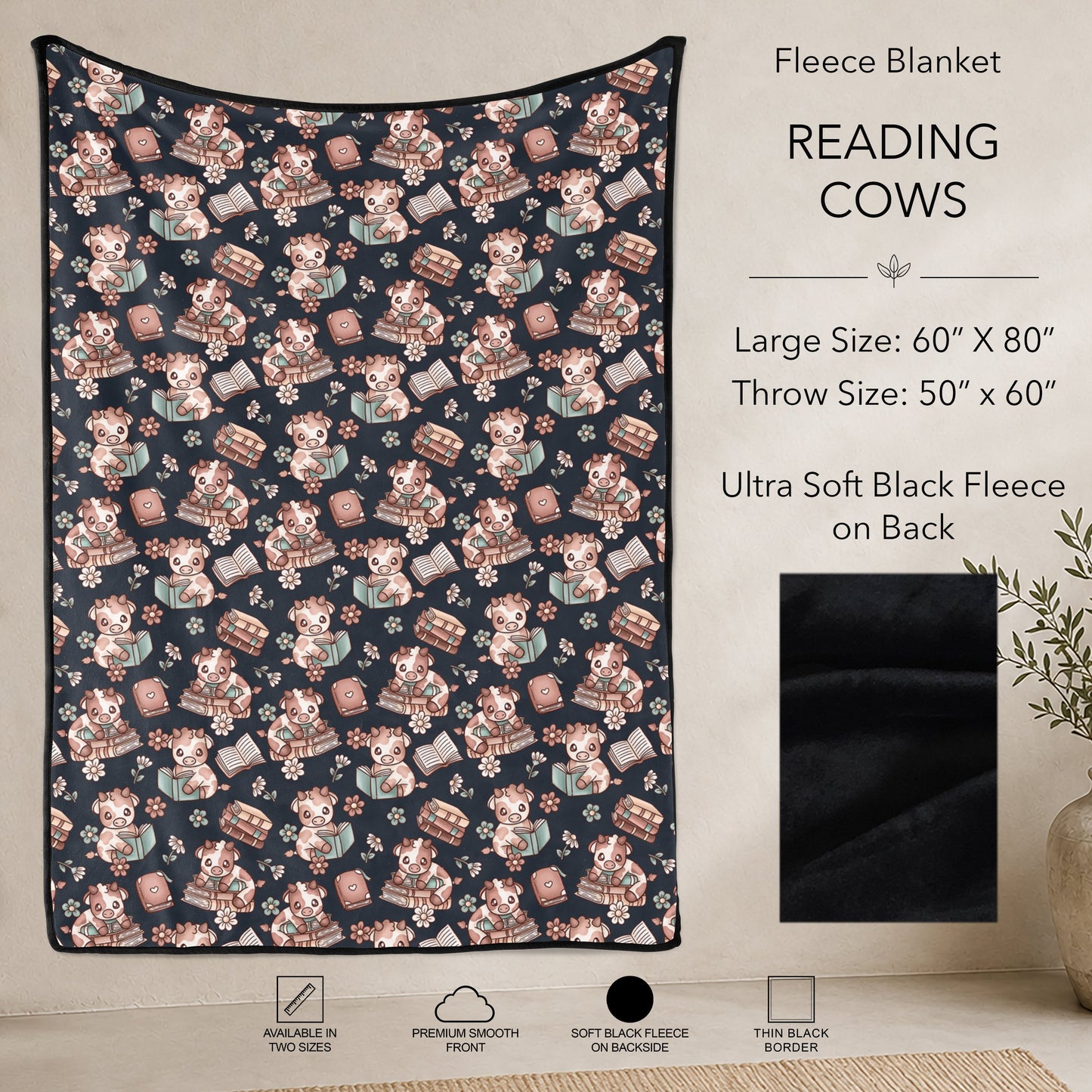 B304 - Pre-Order Reading Cows Fleece Blanket (Closes 7/31. ETA: early Oct)