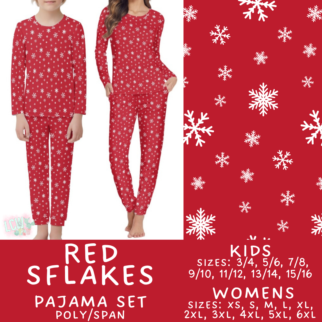 Batch #584 - Christmas Family Pajamas - Closes 9/11 - ETA mid Nov - Red SFlakes Womens & Kids Pajama Set